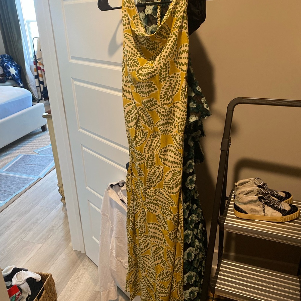 NWT: Zara Yellow and Green Leaf Print Maxi Dress